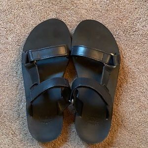 Teva leather strap slide sandals - BLACK